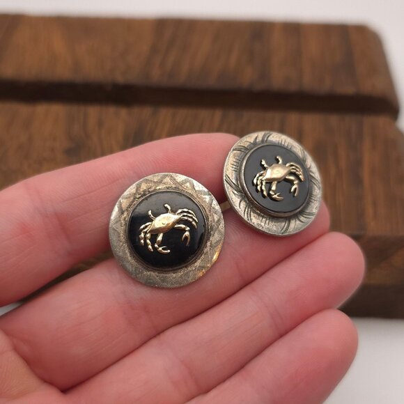 Sterling Silver Black Onyx Crab Cuff Links A243 - Picture 2 of 7